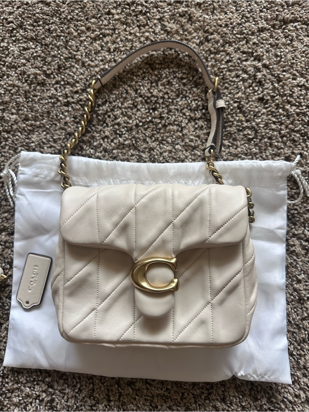 Coach Quilted Leather Shoulder Bag in Chalk
